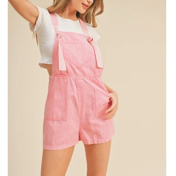 &merci En Merci Bubble Gum Pink Washed Shortalls 100% Cotton Side Zipper Size M - Picture 4 of 13